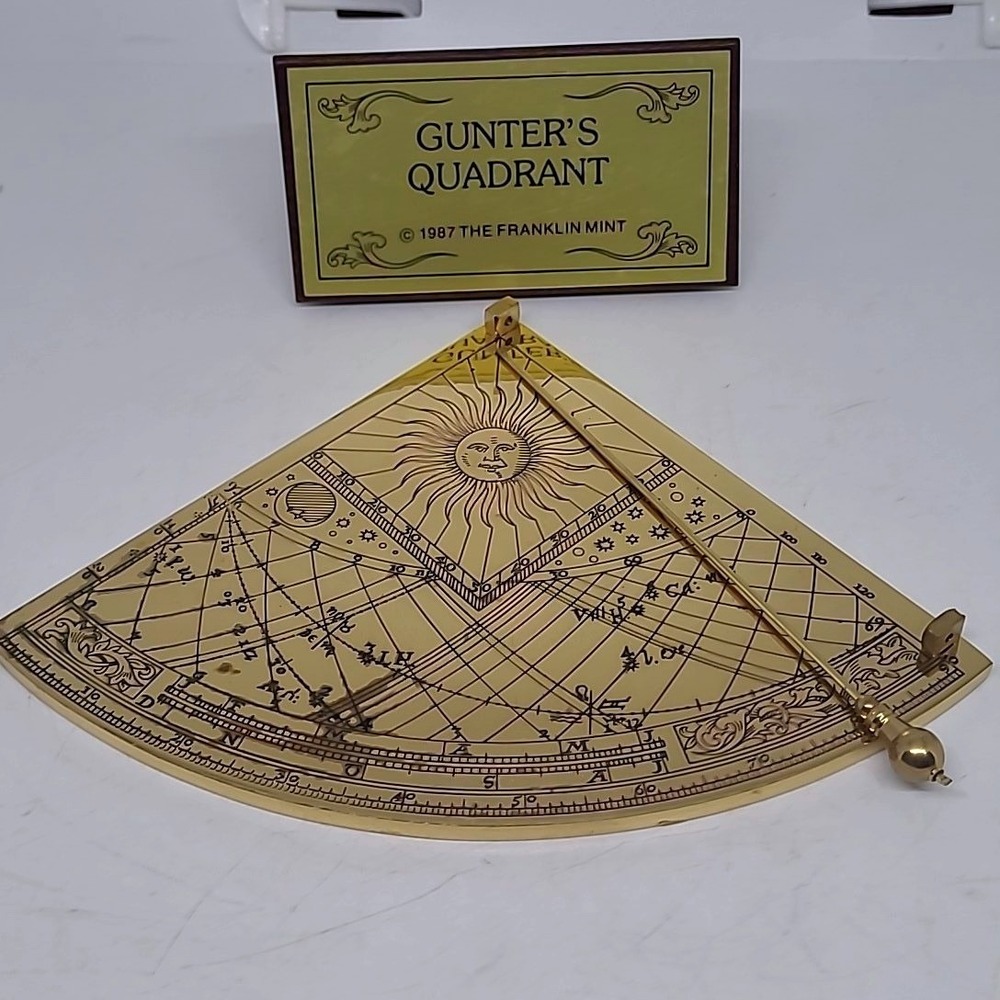 The Franklin Mint Gunter's Quadrant 1987 Brass Nautical Navigation Tool Gold